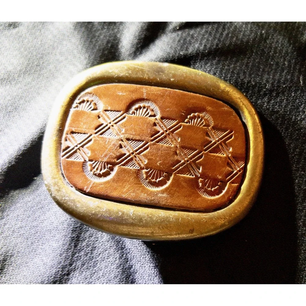 Leather And Brass Western‎ Belt Buckle Rodeo Southwestern Country
